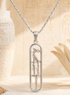 Sterling Silver Egyptian Cartouche Pendant Hieroglyphic Necklace Prosperity